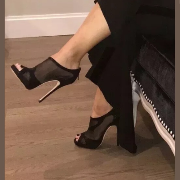 Jimmy Choo Shoes - Jimmy Choo Mesh and Suede Marble Peep toe booties
